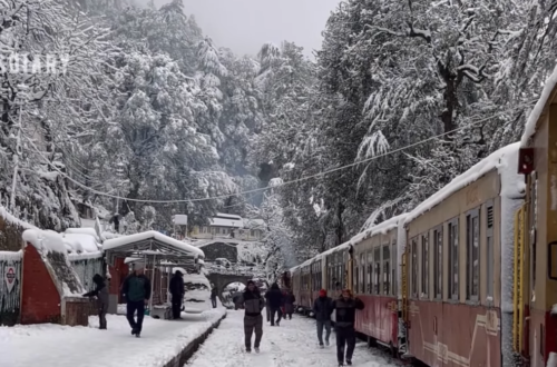 Shimla toy train in snow